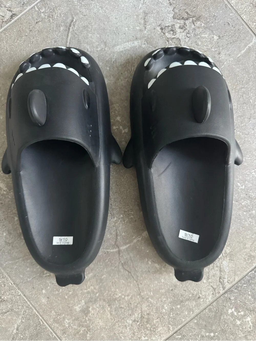 Black Shark Clog Slides Slip-Ons with White Tooth Detailing